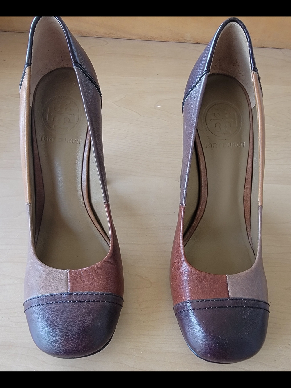Tory Burch Women's Multi-Brown Leather Colorblock Pump